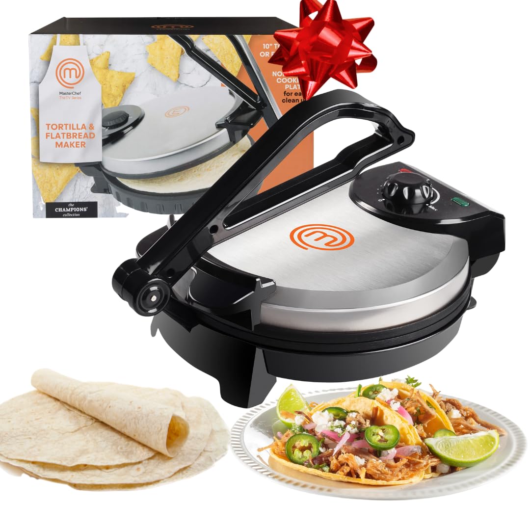 MasterChef Electric Tortilla Maker- Homemade Flatbread, Pitas, Tortillas- Heavy Duty, Non-stick Cooker Easier than Tortilla Press