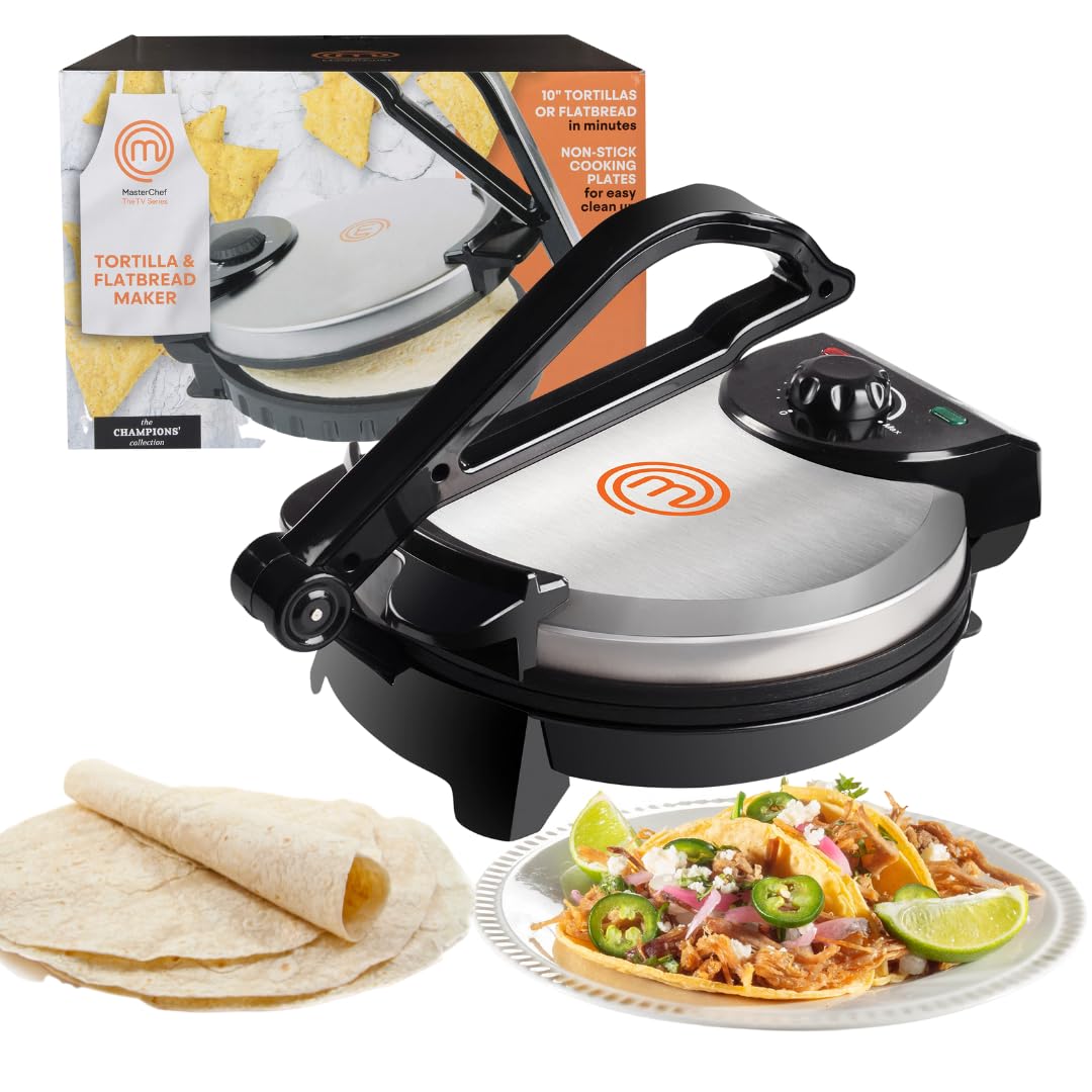 MasterChef Electric Tortilla Maker- Homemade Flatbread, Pitas, Tortillas- Heavy Duty, Non-stick Cooker Easier than Tortilla Press