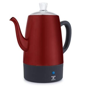moss & stone electric coffee percolator, red body with stainless steel lid coffee maker, percolator electric pot, red camping coffee pot 10 cups