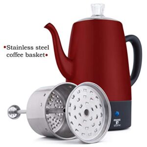 Moss & Stone Electric Coffee Percolator, Red Body with Stainless Steel Lid Coffee Maker, Percolator Electric Pot, Red Camping Coffee Pot 10 Cups