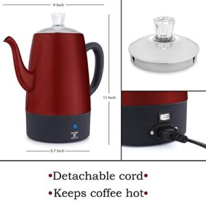 Moss & Stone Electric Coffee Percolator, Red Body with Stainless Steel Lid Coffee Maker, Percolator Electric Pot, Red Camping Coffee Pot 10 Cups