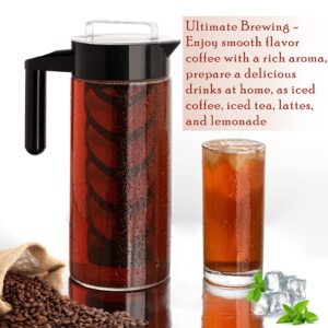 Mixpresso Cold Brew Maker For Iced Coffee and Iced Tea, Cold Coffee Maker Glass Pitcher, Tea Infuser For Loose Leaf Tea, 44oz Large Ice Tea Brewer with Easy to Clean Reusable Mesh Filter.
