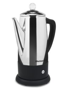 elite gourmet ec812# electric 12-cup coffee percolator with keep warm, clear brew progress knob cool-touch handle cord-less serve, stainless steel