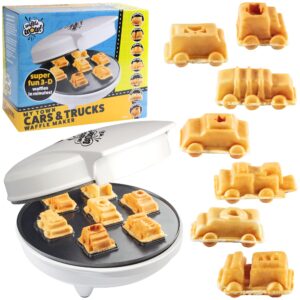 cars & trucks mini waffle maker - make 7 fun different vehicles- police car firetruck construction truck & more automobile shaped pancakes- electric nonstick iron for kids, easter basket stuffer gift