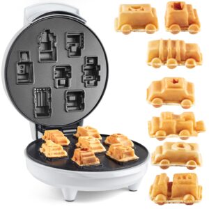 Cars & Trucks Mini Waffle Maker - Make 7 Fun Different Vehicles- Police Car Firetruck Construction Truck & More Automobile Shaped Pancakes- Electric Nonstick Iron for Kids, Easter Basket Stuffer Gift