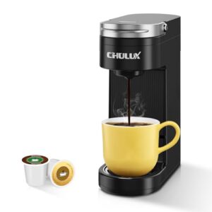 chulux single serve coffee maker for k-cup pods & ground coffee, 2-in-1 slim one cup coffee machine with 5 to 12oz brew in minutes, fits 7.3" travel mugs