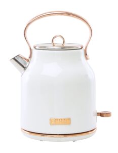 haden 75089 heritage 1.7 liter stainless steel body countertop retro electric kettle with auto shutoff & dry boil protection (ivory/copper)