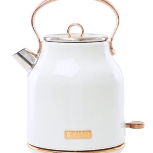 Haden 75089 Heritage 1.7 Liter Stainless Steel Body Countertop Retro Electric Kettle with Auto Shutoff & Dry Boil Protection (Ivory/Copper)