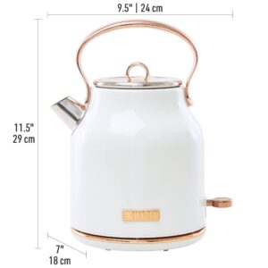 Haden 75089 Heritage 1.7 Liter Stainless Steel Body Countertop Retro Electric Kettle with Auto Shutoff & Dry Boil Protection (Ivory/Copper)