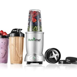 NutriChef Personal Electric Single Serve Blender - 1200W Professional Kitchen Countertop Mini Blender Shakes and Smoothies w/ Pulse Blend, Convenient , Portable 10 & 24 Oz Cups - NutriChef NCBL12