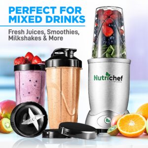 NutriChef Personal Electric Single Serve Blender - 1200W Professional Kitchen Countertop Mini Blender Shakes and Smoothies w/ Pulse Blend, Convenient , Portable 10 & 24 Oz Cups - NutriChef NCBL12