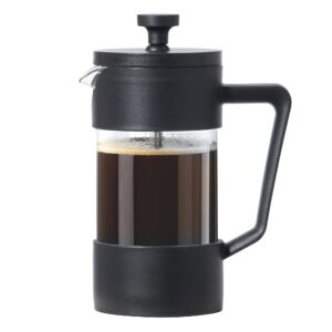 oggi french press coffee maker (12oz)- borosilicate glass, coffee press, single cup french press, 3 cup capacity, black