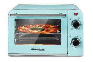 elite gourmet americana eto1200bl vintage diner 50’s retro countertop toaster oven, 1300w, bake, broil, toast, with temperature control & adjustable 60-minute timer, fits 9” pizza, 4 slice,