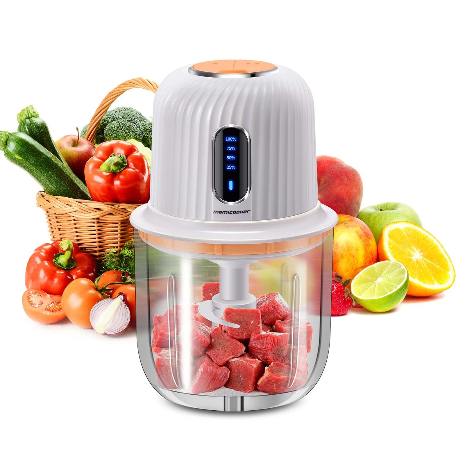 Cordless Food Processor Electric, 600ML Small Electric Food Chopper Glass Bowl for Meat Vegetables Onions Garlic, Meat Chopper Blender