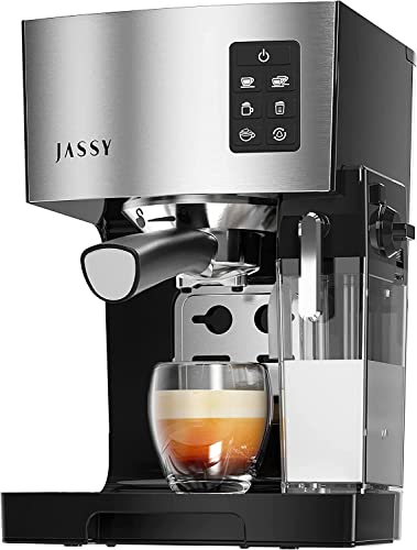 JASSY Espresso Coffee Machine Cappuccino Maker with 20 BAR Pump & Powerful Milk Tank for Home Barista Brewing,Multiple Functions in One Touch for Espresso/Moka/Cappuccino,Self-Cleaning System,1250W