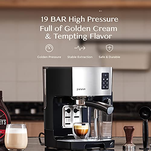 JASSY Espresso Coffee Machine Cappuccino Maker with 20 BAR Pump & Powerful Milk Tank for Home Barista Brewing,Multiple Functions in One Touch for Espresso/Moka/Cappuccino,Self-Cleaning System,1250W