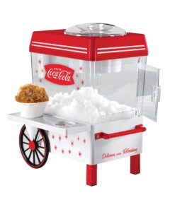 nostalgia coca-cola snow cone shaved ice machine - coke retro table-top slushie machine makes 20 icy treats - includes 2 reusable plastic cups & ice scoop - white & red