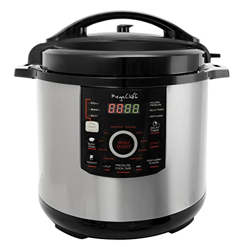 MegaChef 12 Quart Digital Pressure Cooker with 15 Preset Options and Glass Lid, Silver