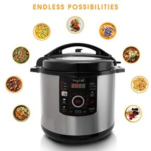 MegaChef 12 Quart Digital Pressure Cooker with 15 Preset Options and Glass Lid, Silver