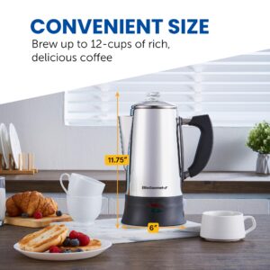 Elite Gourmet EC922 Electric Coffee Percolator, Keep Warm, Glass Clear Brew Progress Knob, Cool-Touch Handle, Cordless Serve, 12-Cup, Stainless Steel