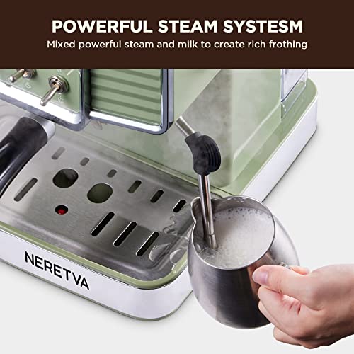 Neretva 15 Bar Espresso Machine with Milk Frother, 1350W, 54 Oz Water Tank - For Home Barista