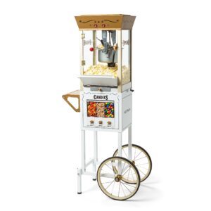 nostalgia popcorn maker machine - professional cart with 8 oz kettle makes up to 32 cups - vintage popcorn machine movie theater style - ivory