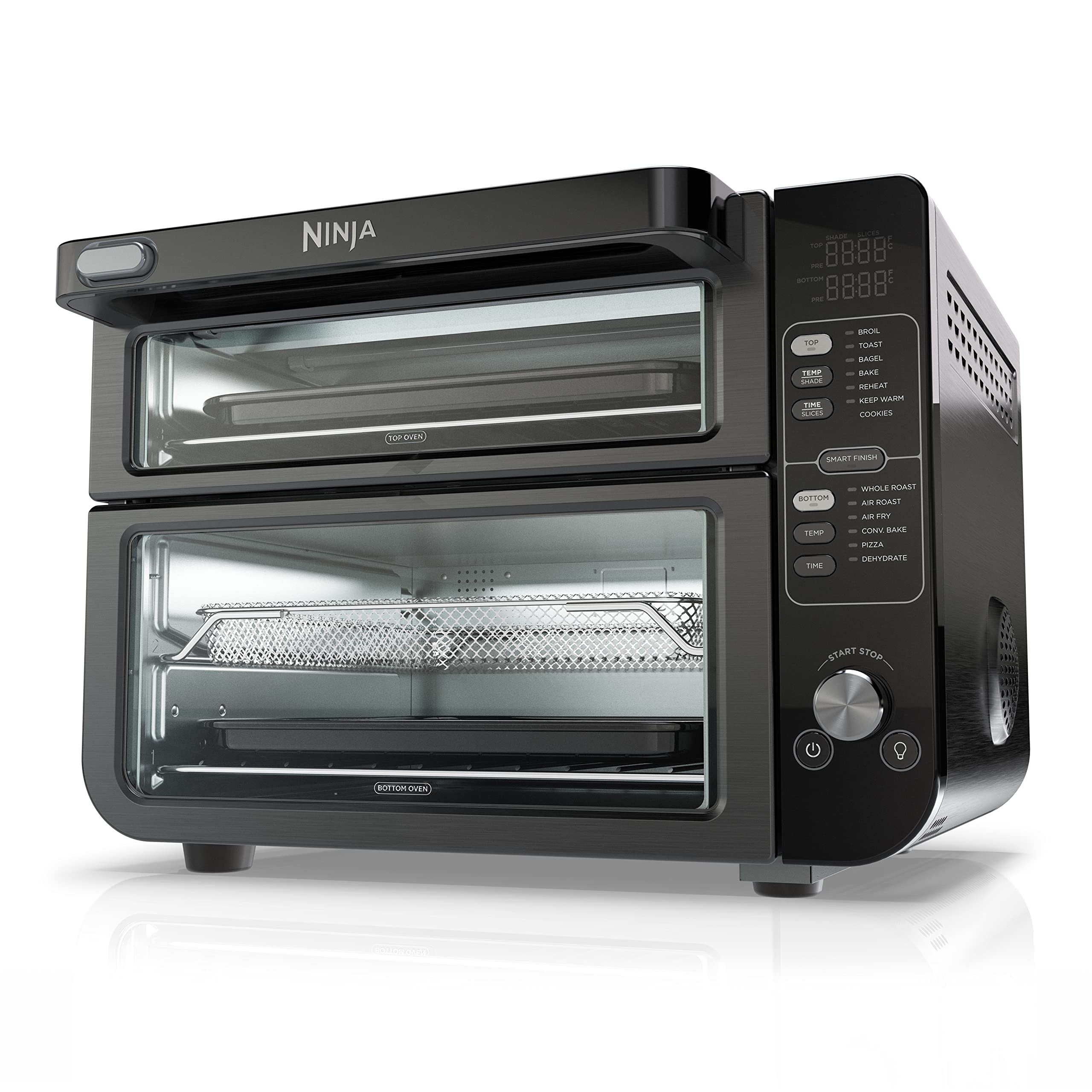 Ninja DCT402BK 13-in-1 Double Oven with FlexDoor, FlavorSeal & Smart Finish, Rapid Top Oven, Convection and Air Fry Bottom Bake, Roast, Toast, Fry, Pizza More, Black