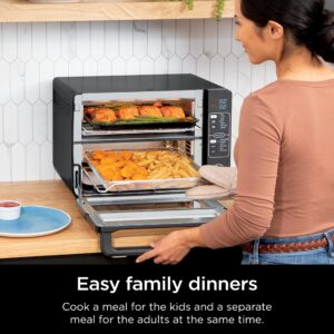 Ninja DCT402BK 13-in-1 Double Oven with FlexDoor, FlavorSeal & Smart Finish, Rapid Top Oven, Convection and Air Fry Bottom Bake, Roast, Toast, Fry, Pizza More, Black