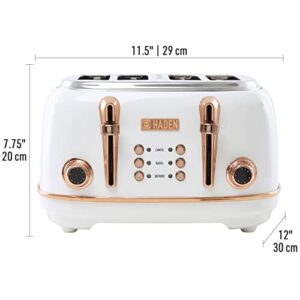 HADEN Heritage Stainless Steel Bread Toaster - 4-Slice Wide Slot Toaster with Button Settings, Removable Crumb Tray with Bagel and Defrost Settings - Ivory and Copper