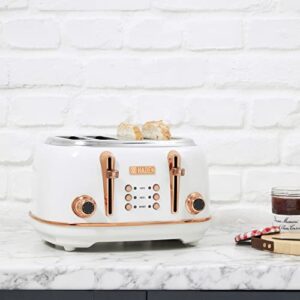 HADEN Heritage Stainless Steel Bread Toaster - 4-Slice Wide Slot Toaster with Button Settings, Removable Crumb Tray with Bagel and Defrost Settings - Ivory and Copper