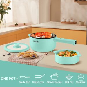 Dezin Hot Pot Electric with Steamer Upgraded, Non-Stick Sauté Pan, Rapid Noodles Electric Pot, 2L Mini Portable Hot Pot for Steak, Egg, Ramen, Oatmeal, Soup with Power Adjustment (Egg Rack Included)