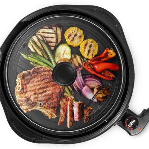 Elite Gourmet EMG1100 Electric Indoor Nonstick Grill, Dishwasher Safe, Cool Touch, Fast Heat Up Ideal Low-Fat Meals, Includes Tempered Glass Lid, 11", Black