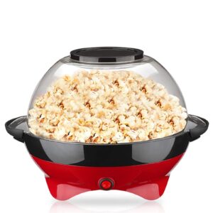 electric hot oil stirring popcorn maker，800w popcorn popper machine with measuring cups and large lid, 6 quart, red, 34*29*13cm, rh-906