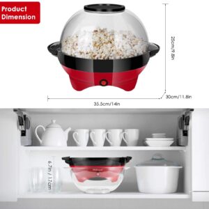 Electric Hot Oil Stirring Popcorn Maker，800W Popcorn Popper Machine with Measuring Cups and Large Lid, 6 Quart, Red, 34*29*13cm, RH-906