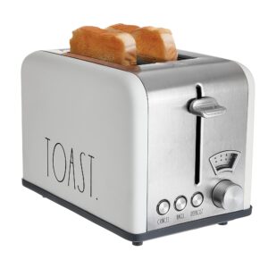 rae dunn toaster, stainless steel 2 slice square toaster, wide slot with 5 browning levels, with bagel, defrost and cancel options (cream)