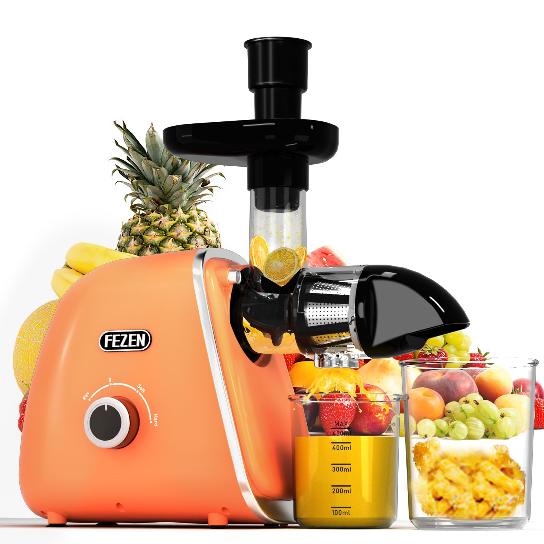 FEZEN Cold Press Juicer, Juicer Machines Vegetable and Fruit, Electric with High Juice Yield, Easy to Clean Masticating for Nutrient Fruit Vegetables, Pure Juice, Quiet Motor