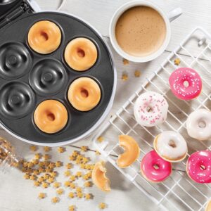 Mini Donut Maker, Electric Non-Stick Surface Makes 7 Small Doughnuts, Decorate or Ice Your Own for Kid Friendly Dessert or Snack