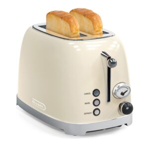 toaster 2 slice,1.5"extra wide slots toaster,retro stainless steel with bagel, cancel, defrost, reheat function and 6-shade settings, removal crumb tray (cream)