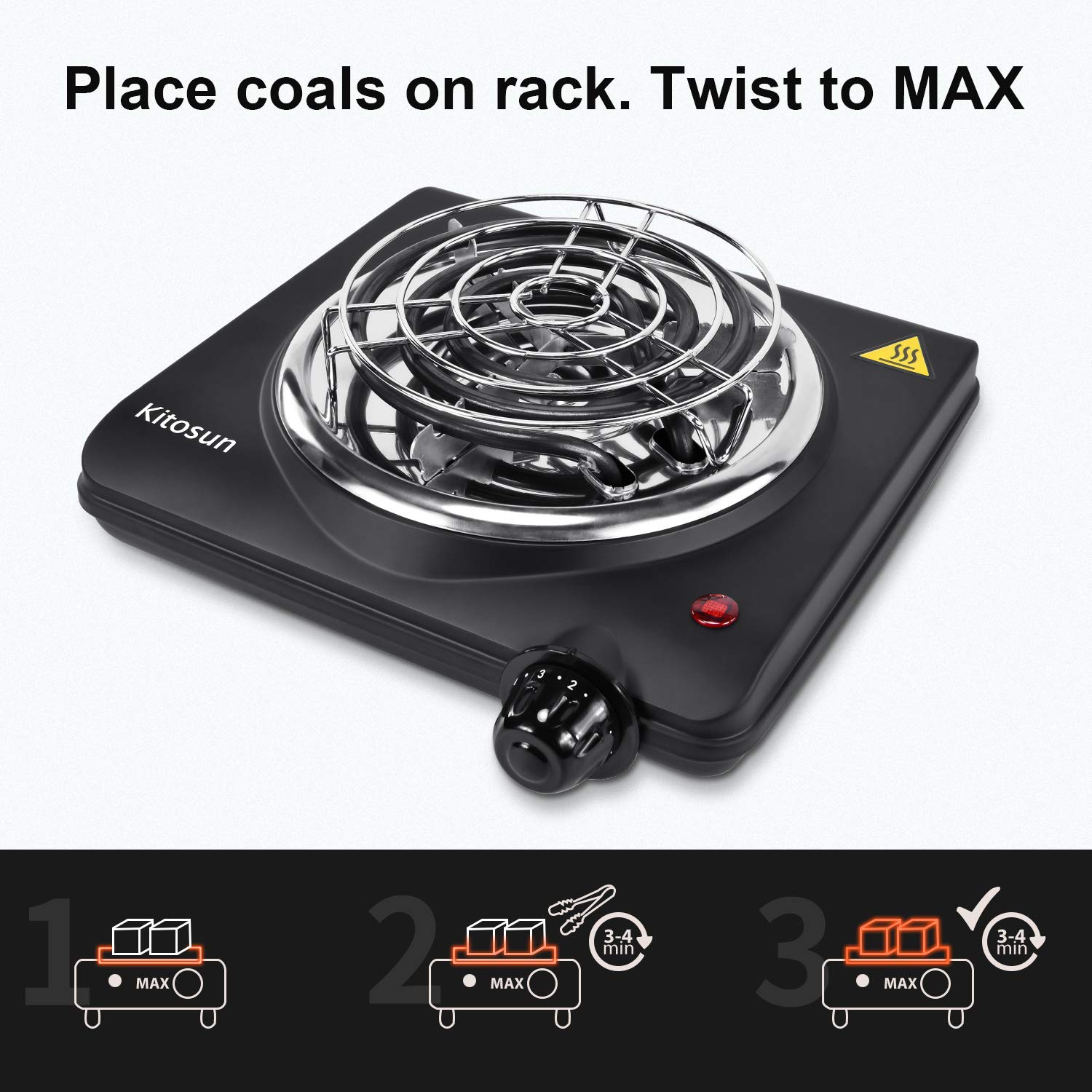 Electric Charcoal Burner Stove Portable Hot Plate Grill Coal Burners Heating Plate 1000W Charcoals Starter Heater with Smart Heat Control & Stainless Steel Fast Heating for Cooking top Countertop