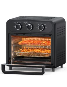 air fryer, paris rhône 15qt toaster oven countertop, 450℉ food dehydrator, knob-controlled freidora de aire for easy, oil less and healthy meals with nonstick dishwasher safe basket and trays (black)