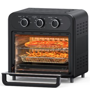 Air Fryer, Paris Rhône 15QT Toaster Oven Countertop, 450℉ Food Dehydrator, Knob-Controlled Freidora de Aire for Easy, Oil Less and Healthy Meals with Nonstick Dishwasher Safe Basket and Trays (Black)