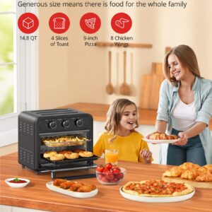 Air Fryer, Paris Rhône 15QT Toaster Oven Countertop, 450℉ Food Dehydrator, Knob-Controlled Freidora de Aire for Easy, Oil Less and Healthy Meals with Nonstick Dishwasher Safe Basket and Trays (Black)