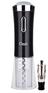 ozeri nouveaux ii electric wine opener in black, with foil cutter, wine pourer and stopper