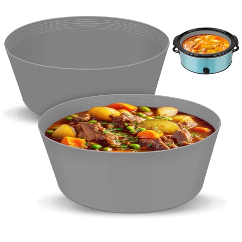 Silicone Crock Pot Liner fit Crock-Pot 7-8 Quart Oval Slow Cooker，Reusable & Leakproof Dishwasher Safe Cooking Liner for 7 Quart Crock Pot (2pcs-Grey [Fit 7 to 8 QT][12"D x 9.25"W x 4.92"H])