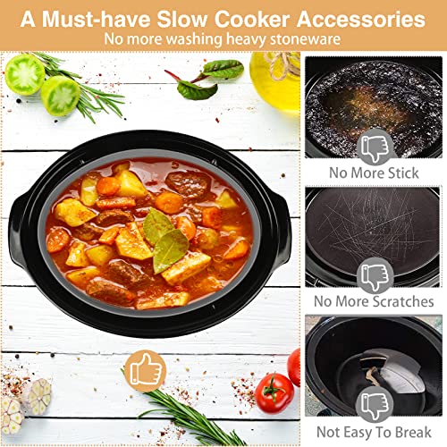 Silicone Crock Pot Liner fit Crock-Pot 7-8 Quart Oval Slow Cooker，Reusable & Leakproof Dishwasher Safe Cooking Liner for 7 Quart Crock Pot (2pcs-Grey [Fit 7 to 8 QT][12"D x 9.25"W x 4.92"H])