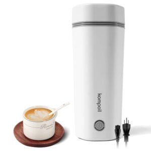 kompoll travel electric kettle, fast water boil small portable kettle, stainless materials automatic shut off tea pot, dry protection and separable power cord, suitable for milk, coffee, water and tea