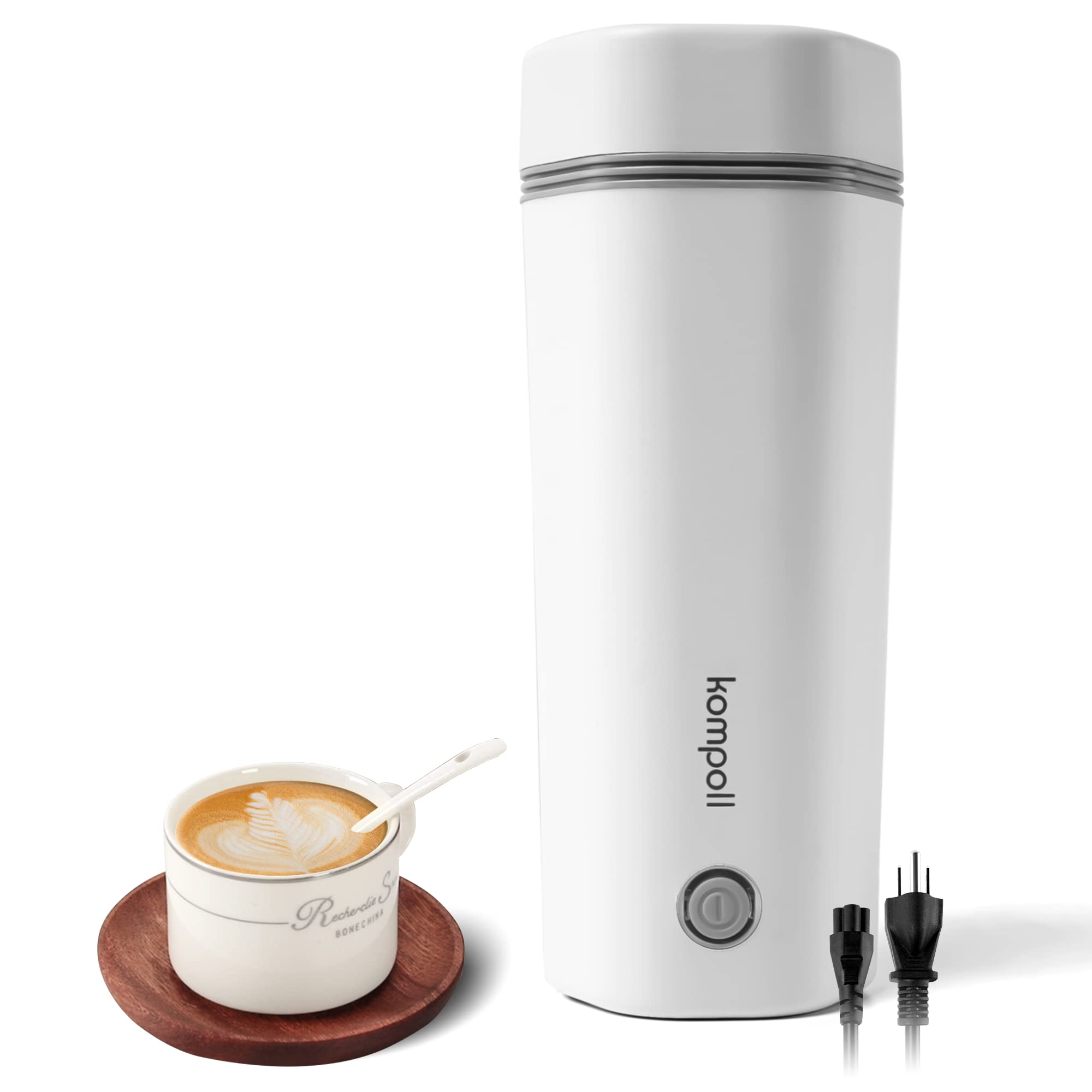 Kompoll Travel Electric Kettle, Fast Water Boil Small Portable Kettle, Stainless Materials Automatic Shut off Tea Pot, Dry Protection and Separable Power Cord, Suitable for Milk, Coffee, Water and Tea