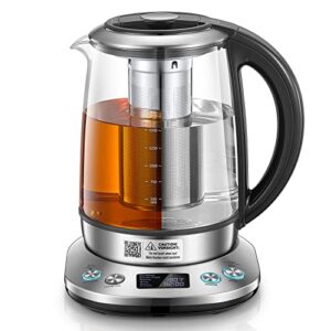 electric kettle with temperature control and tea infuser, fohere 1.7l electric tea kettle, glass and stainless steel hot tea water kettle, 2hr keep warm, 6 presets for herbal, green, coffee, black