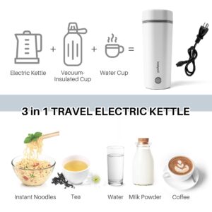 Kompoll Travel Electric Kettle, Fast Water Boil Small Portable Kettle, Stainless Materials Automatic Shut off Tea Pot, Dry Protection and Separable Power Cord, Suitable for Milk, Coffee, Water and Tea