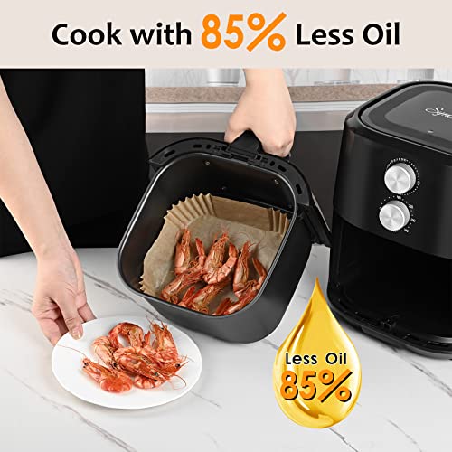 Sync Living 4.8 Quart Small Air Fryer, 6-in-I Less Oil Airfryer, Oven Pizza Cooker with Temperature & Time Control Air Fryers, Non-Stick Fry Basket, Recipe Guide, Auto Shut-off Feature, Black